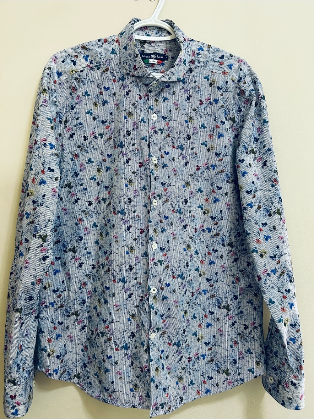 Stone Rose White Striped Shirt with Multicolor Floral Print